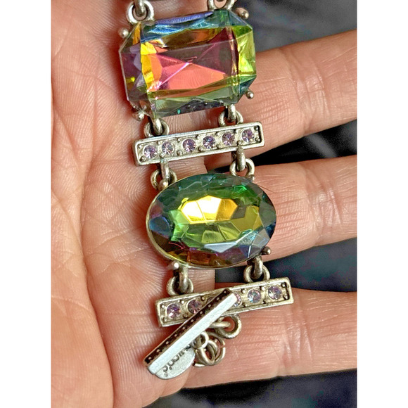 Vintage Chico's Watermelon Rhinestone Link Bracelet Large Lucite Rhinestones - Picture 7 of 8